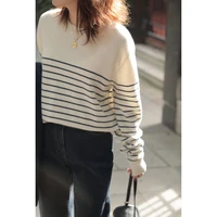 autumn winter new striped cashmere sweater woman o neck pullover casual knitted striped cashmere female sweater