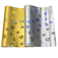 daisy flower pattern metallic mirror laser holographic pu faux leather fabric sheet for shoebagwallpaper leatherette 30135cm