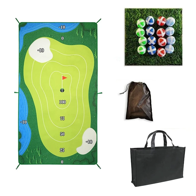 

Golf Chipping Game Mat With 16 Grip Balls(No Club Included),Golf Mat Gift For Men Kid Play In Home Backyard Office