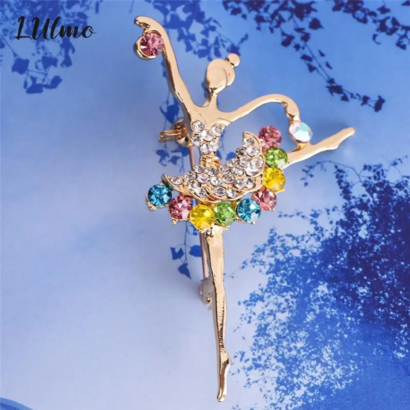 Fashion Ballerina Ballet Dancing Girl Full Colourful Rhinestone Cute Angle Brooches Pins Women Jewelry