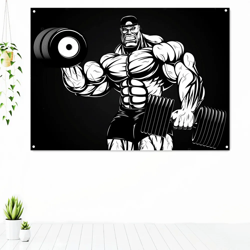 

Bodybuilder with dumbbell Fitness Tapestry Wall Hanging Painting Workout Inspirational Banner Flag Poster Wall Art Gym Decor