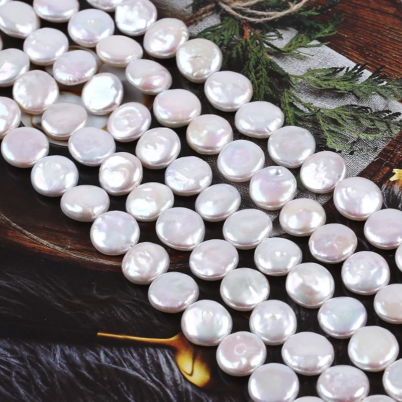 

Natural white AAAAA 12-13mm coin keshi shape freshwater pearl loose beads strand