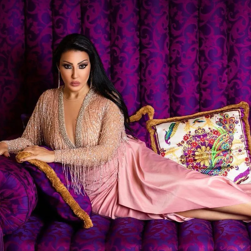 2022 New arrival fashion sexy V-neck tassel slim fit elegant split gown long sleeved temperament casual ladies evening dress