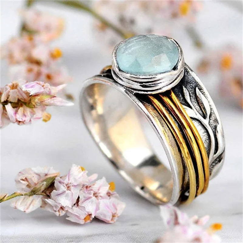 

2022 New Vintage Navy Blue Jewelry Ring Two Color Ring Celebrity Food Ring Fashion Temperament High Quality Simple Jewelry