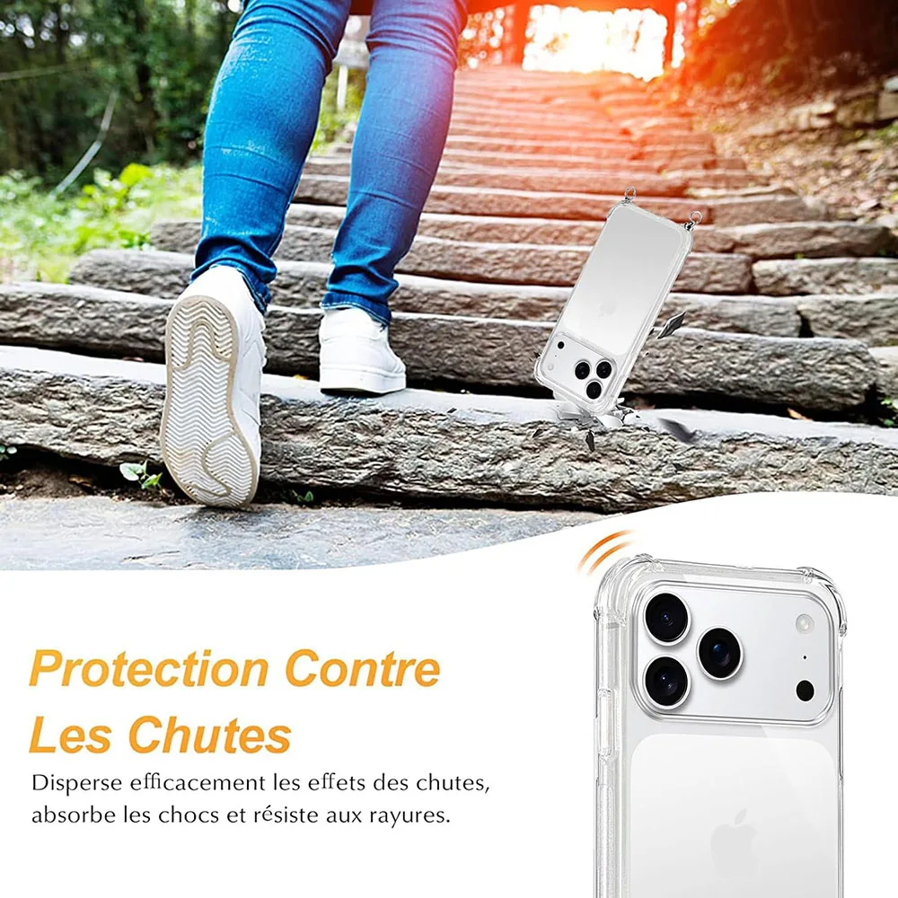 Фото Прозрачный мягкий чехол с ремешком для iPhone 17 Air, 17E, 16, 16E, 15, 14 Plus, 13, 12 Mini, 11 Pro, XS Max, X, XR, SE, 7, 8 Plus – противоударный чехол №3