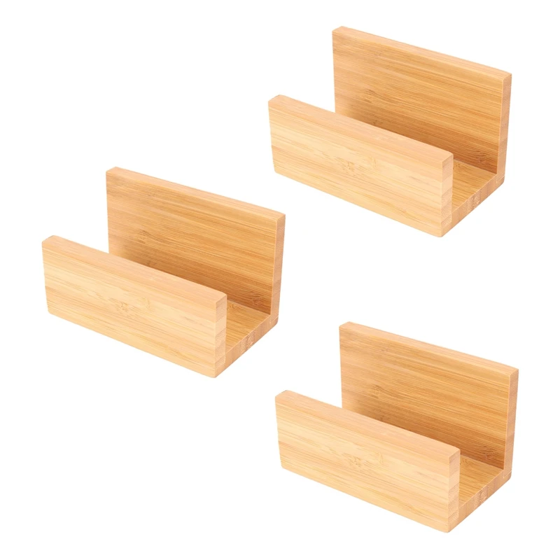 

3X Bamboo Wood Desktop Business Card Holder For Desk Sturdy Business Card Display Stand For Men Women