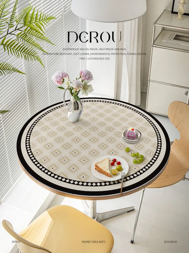 

Tea table mat waterproof, oil resistant, wash free, and scald resistant leather silicone circular table mat