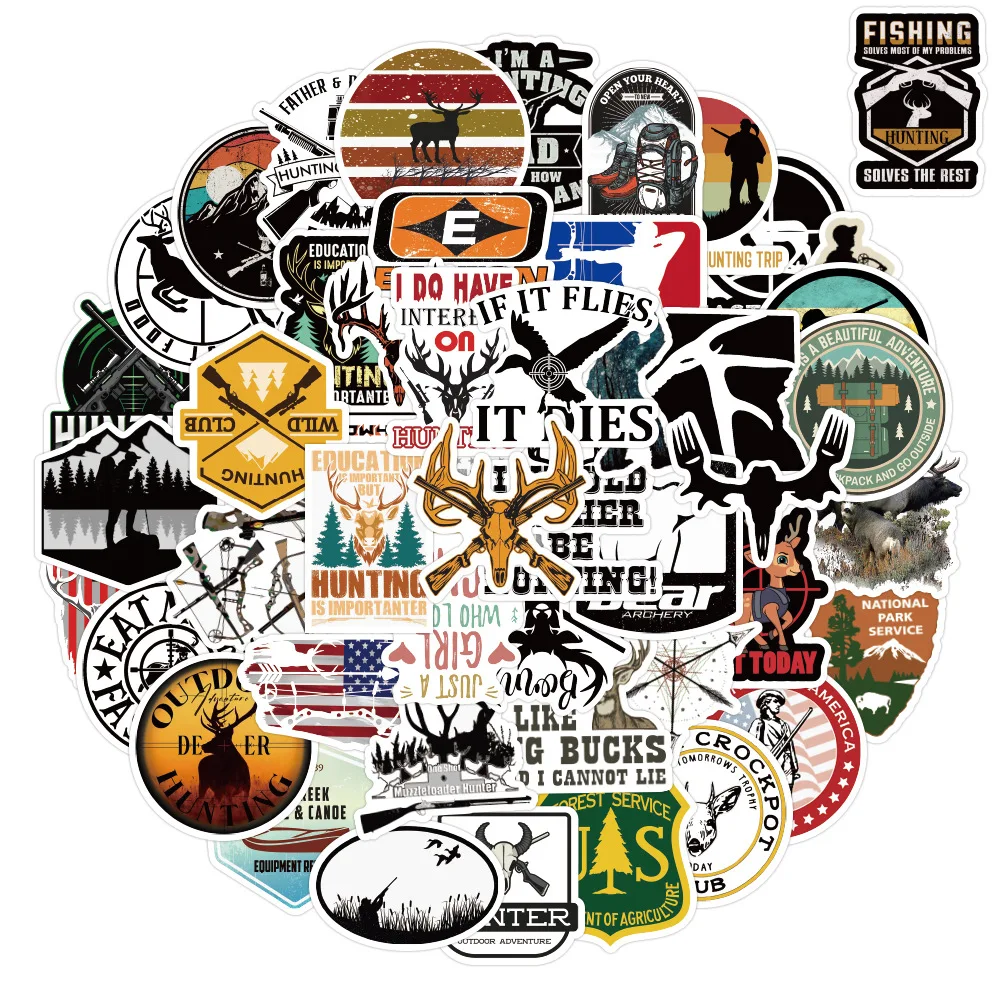 

50PCS Outdoor Hunting Series Go Hunting Cartoon Graffiti Suitcase Water Cup Refrigerator Waterproof Sticker
