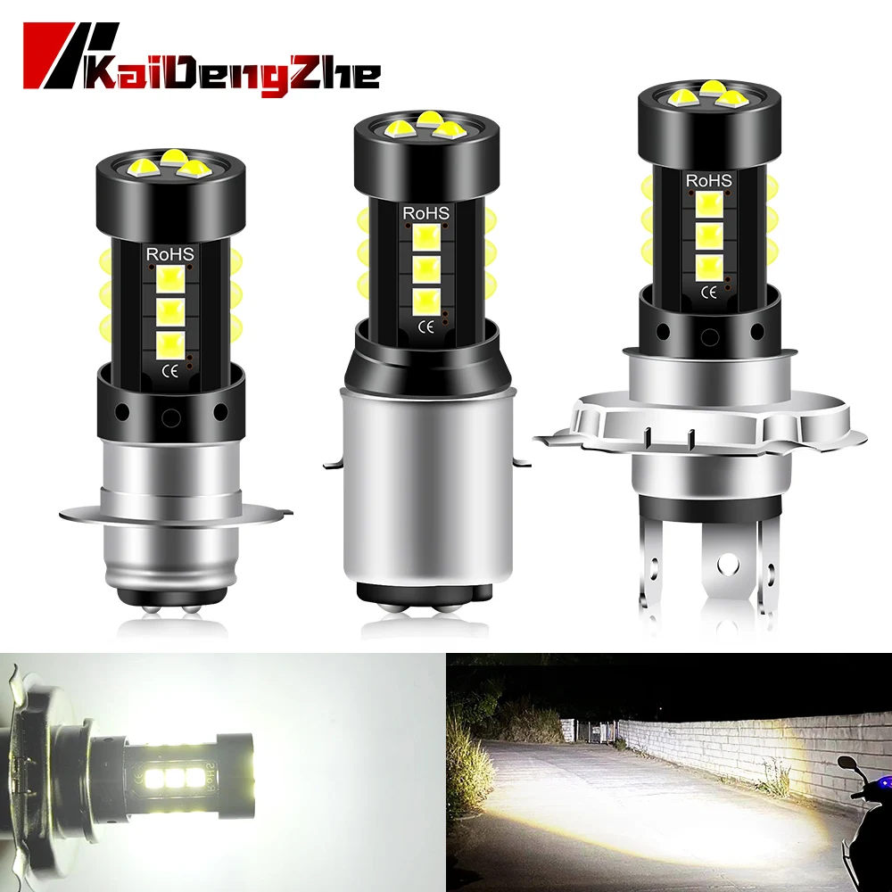 Белые 15LED мотоциклетные фары H4 P15D SMD BA20D 3030SMD прожекторы для мотоциклов скутеров