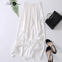 silk satin high waist trousers womens spring and summer loose and thin leisure wide leg trousers mulberry silk nine point pants