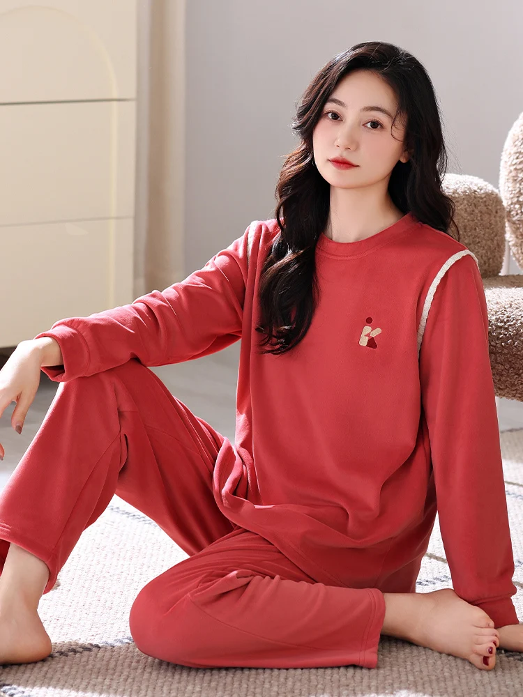 Пижамы женские зимние из кораллового флиса утолщенная флисовая подкладка