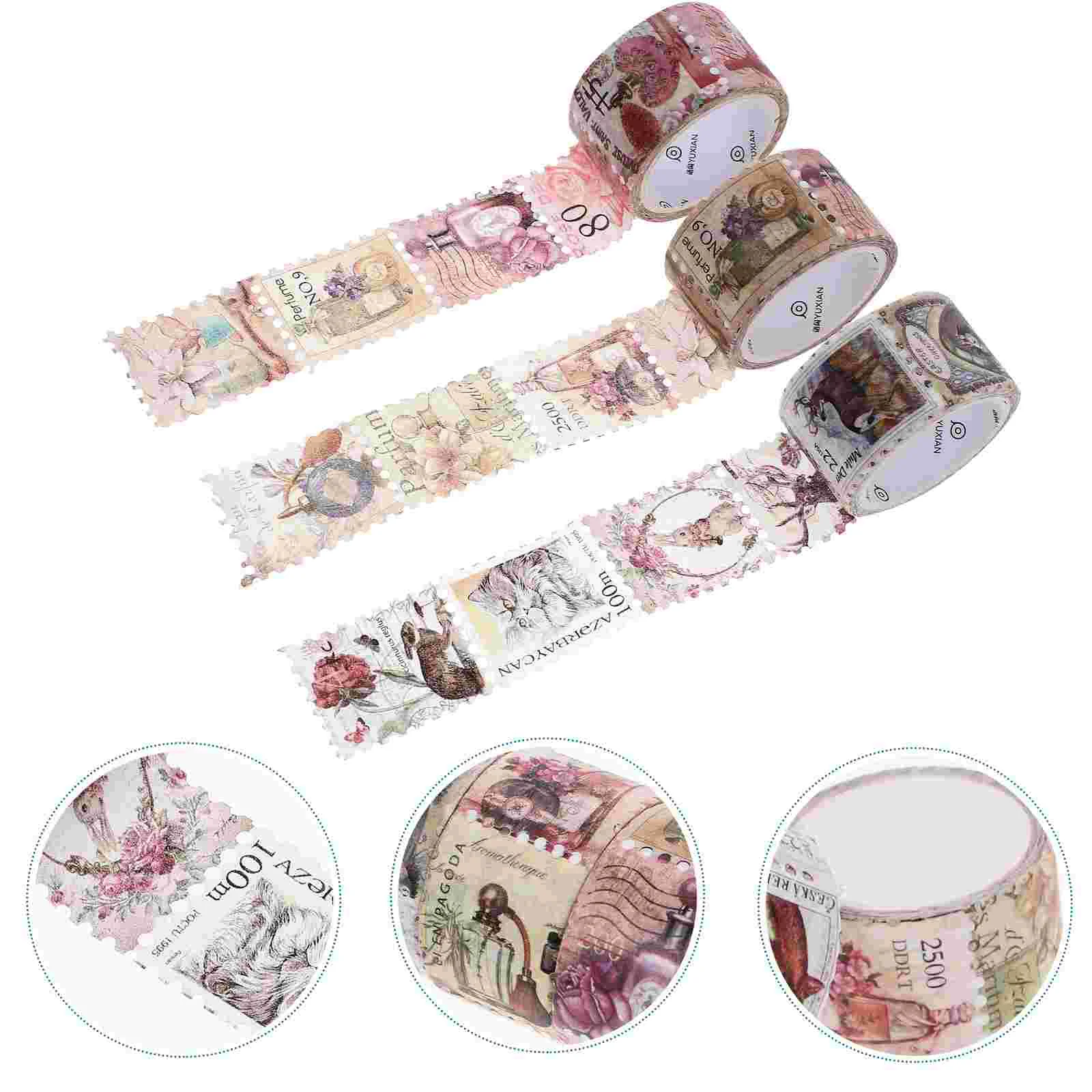 

3 Rolls of Stamp Washi Tapes Vintage Stamps Stickers Portable Stamp Decals