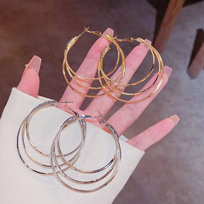 

New Three Layer Ring Studs Earrings Jewelry for Women Girls Earring Clip Punk Style Earring Retro Party Jewelry Rock Gift