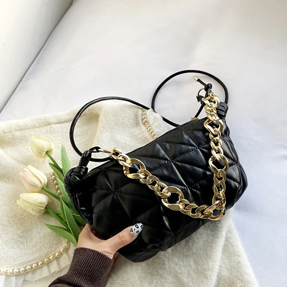 

Fashion Cotton Padded PU Waist Bag Women Solid Color Multi-layer Chain Fanny Belt Pouch Daily Travel Crossbody Shoulder Pack