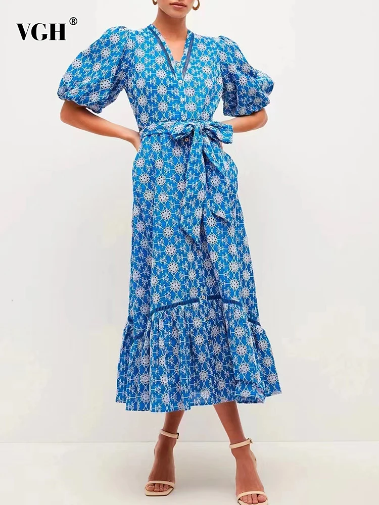 Женское винтажное платье с принтом VGH лоскутное миди V-образным вырезом пышными