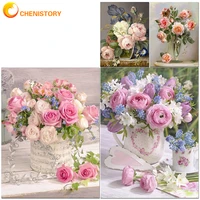 chenistory diamond painting flower pink full square round diamond embroidery picture cross stitch mosaic sale diy home wall deco