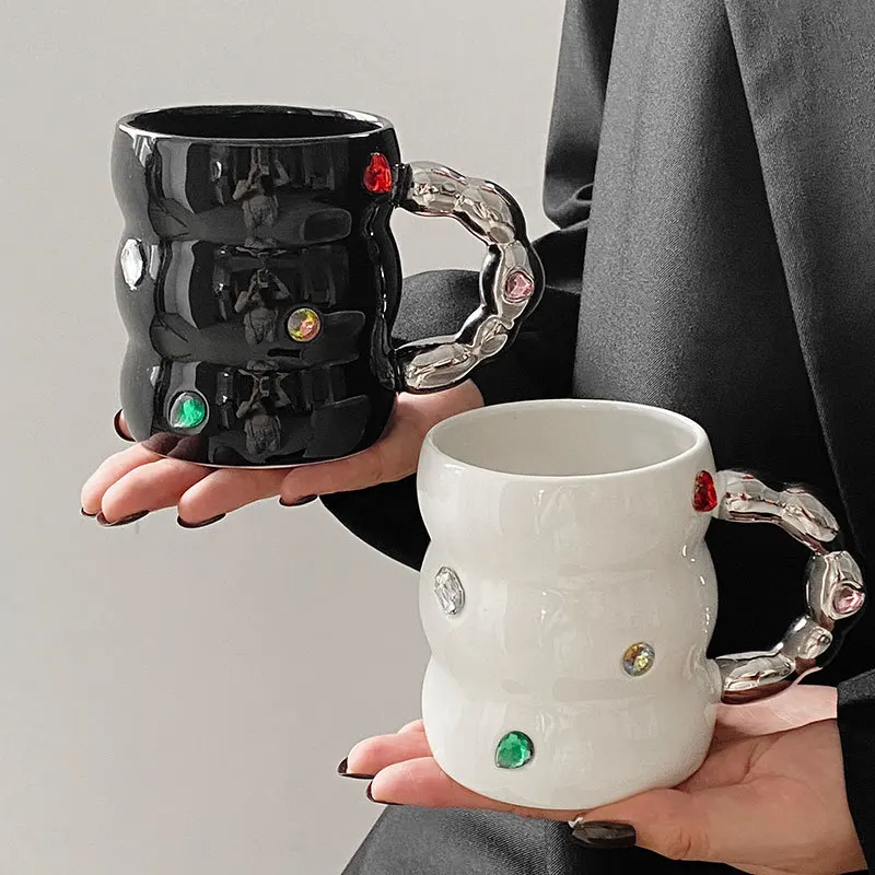 

Highly Decorative Porcelain Mug with Innovative Gemstone Pattern and Extra Thick Handle