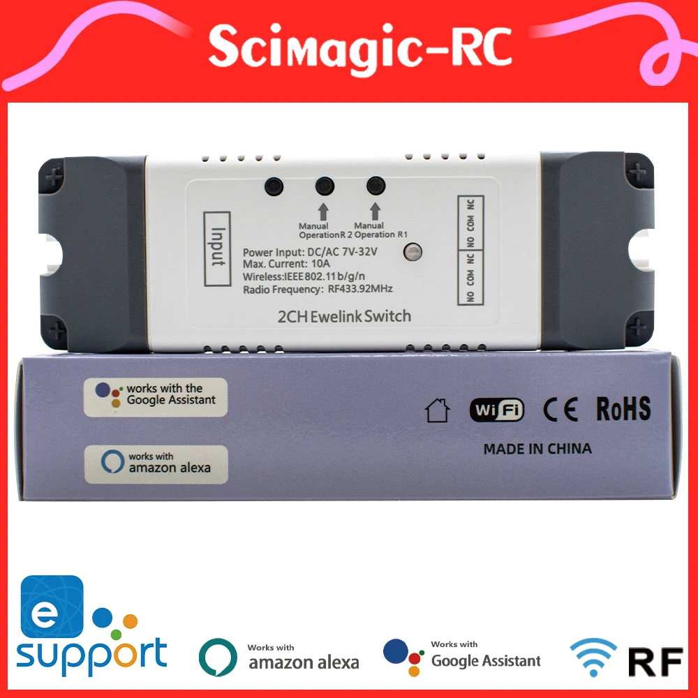 

Канал 1/2/4. eWeLink WiFi и радиочастотный переключатель управления умным домом с частотой 433 МГц. Самоблокирующийся модуль с плавным перемещением. Совместимый голос Google Home Alexa