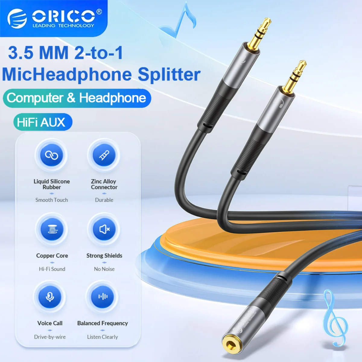 Разветвитель ORICO для наушников, 3,5 мм, из жидкого силикона