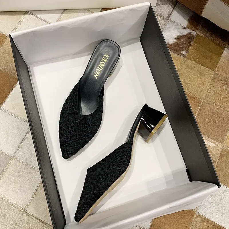 Женские шлепанцы с острым носком летние из эластичной сетки | Обувь