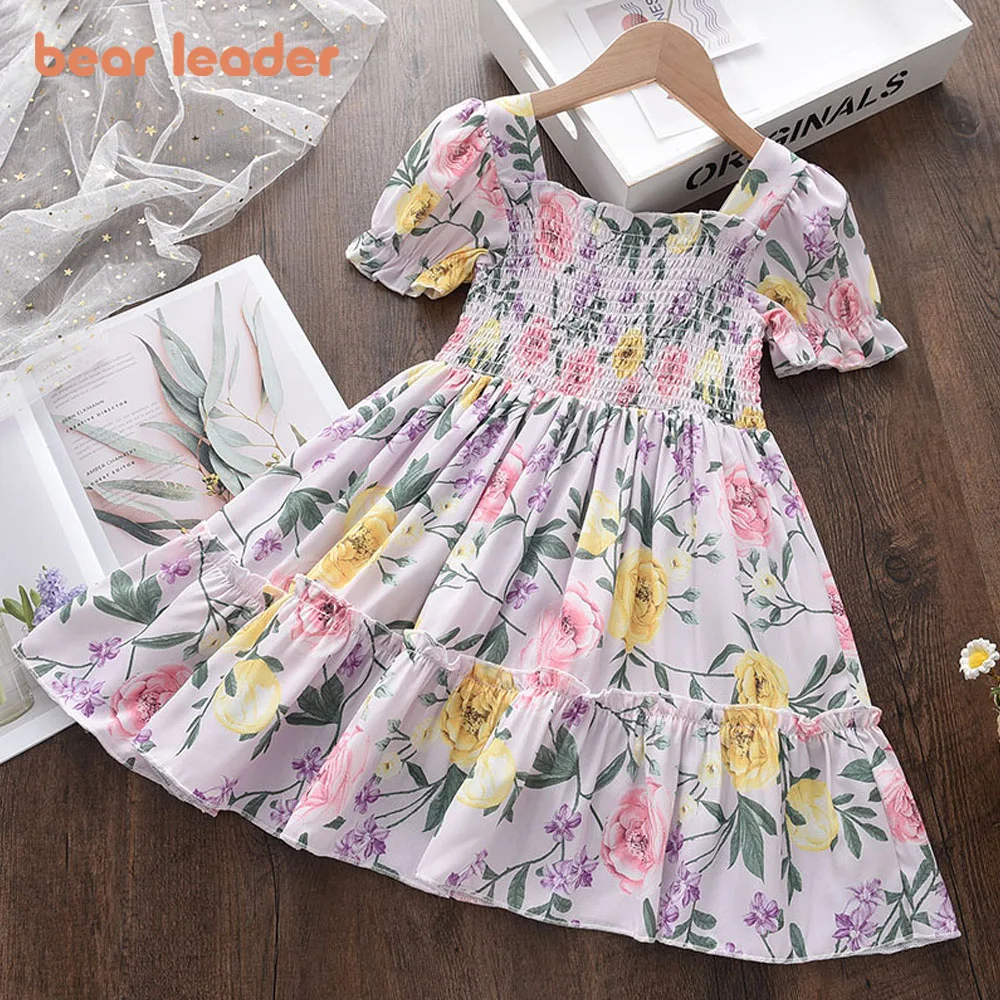

Bear Leader Girls Dress 2022 Summer Girls Clothes Short Sleeve Flowers Embroidery Female Children's Cake Dresses Kids Clothing