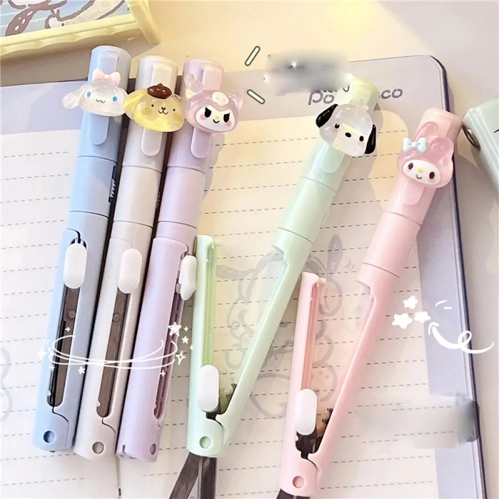 

12 см милые аниме Sanrioed Kuromi моя мелодия Симпатичные бриллиантовые ножницы Cinnamoroll для студентов разрезной бумаги универсальный нож в подарок