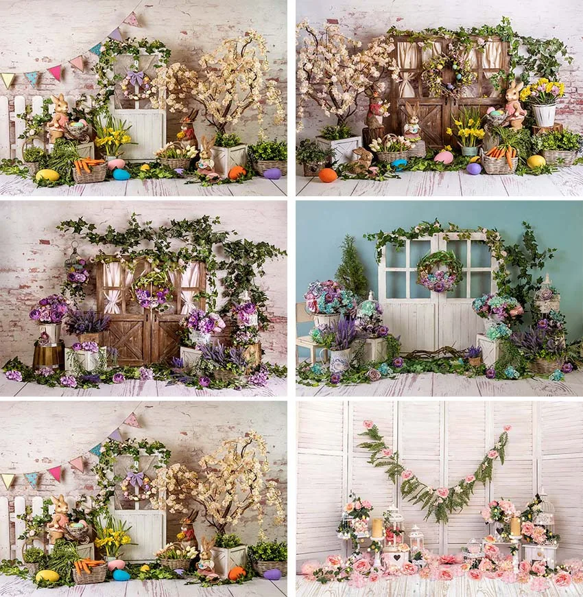 

Spring Easter Backdrop for Photography Bunny Rabbit Eggs Flower Baby Shower Birthday Party Interior Photography Background