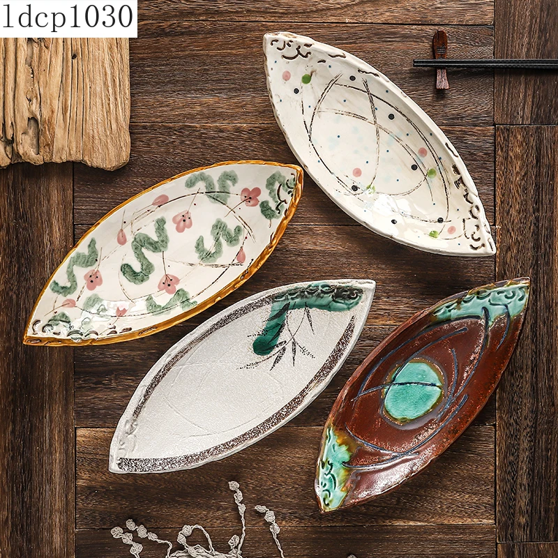 

Бытовая Посуда, японская керамическая двухсторонняя десертная тарелка в форме лодки, необычная тарелка, набор тарелок для суши