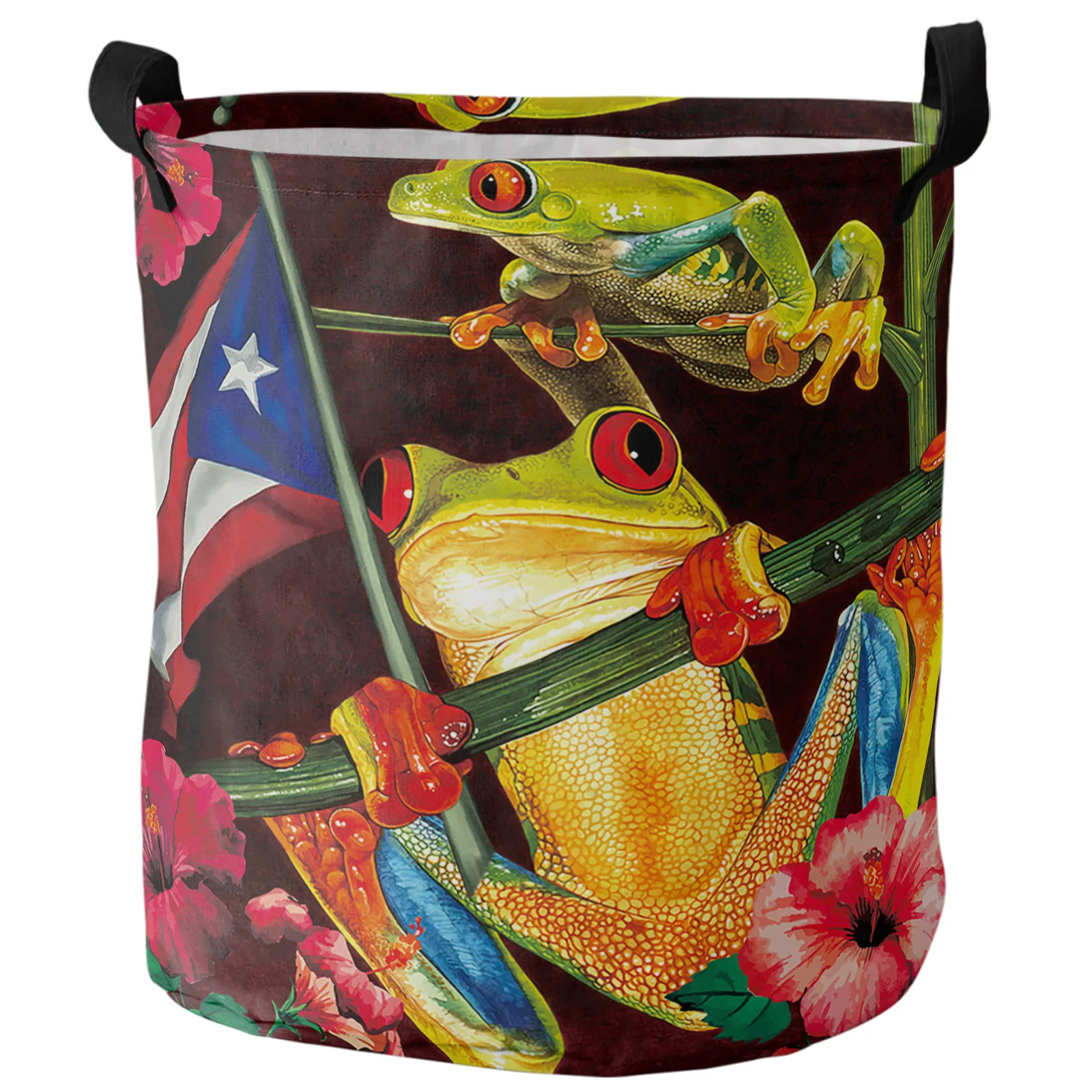 

Корзина для белья с голубыми треугольными красными и белыми полосками