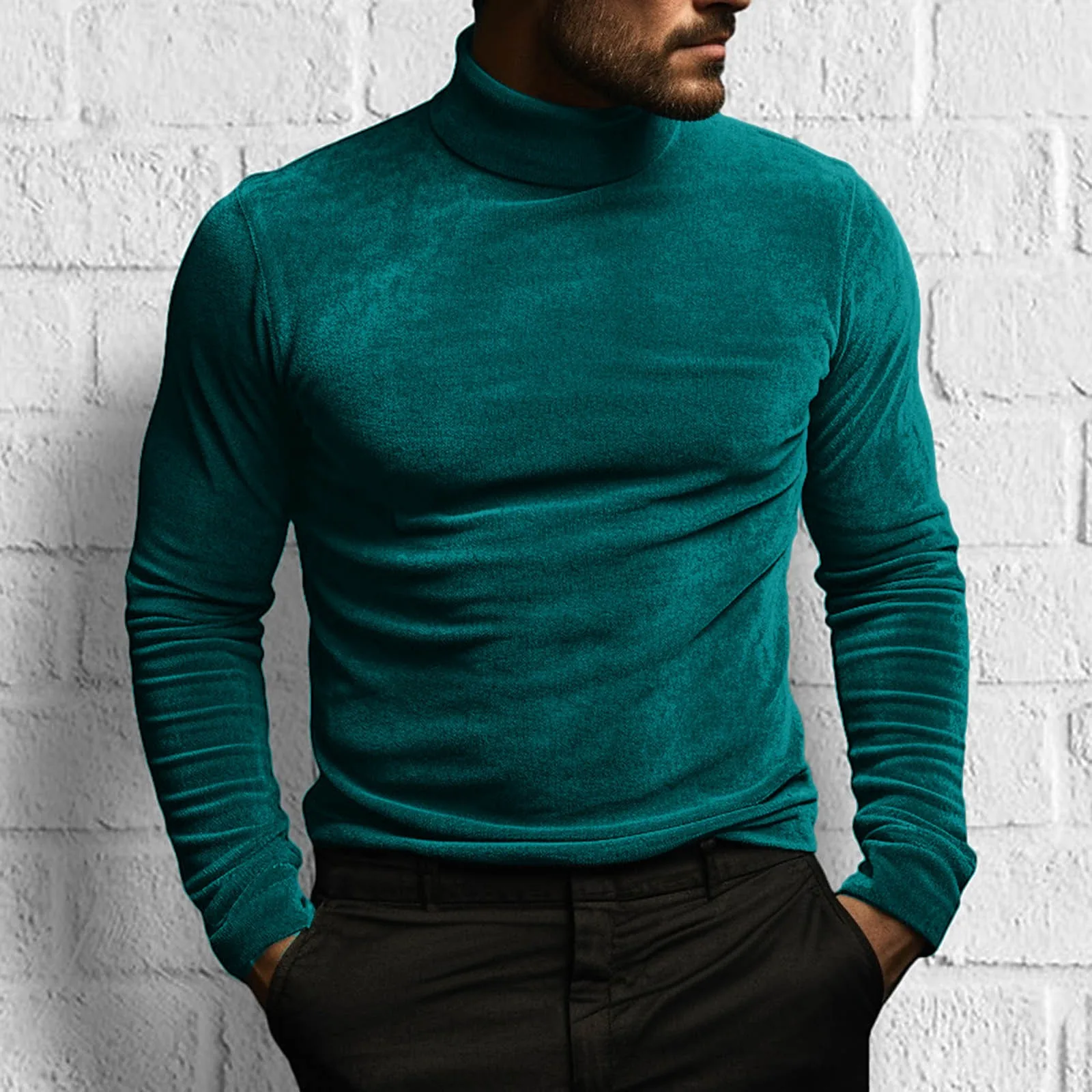 

Male T Shirt Gold Velvet Turtleneck Shirt Winter Solid Color Bottoming Shirts Street Vacation Long Sleeve Male Clothing Tee Tops