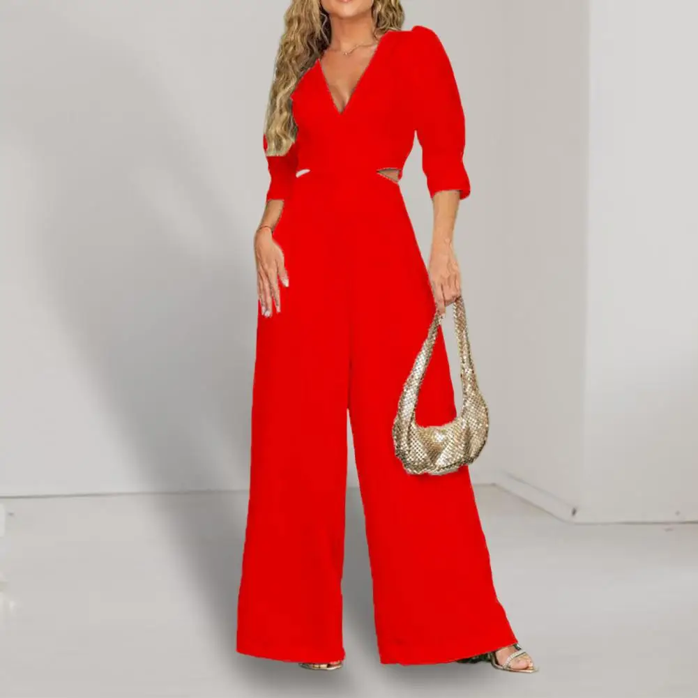 

Stylish High Waist Straight Wide Leg Work Jumpsuit Fashion Romper Soft Workwear