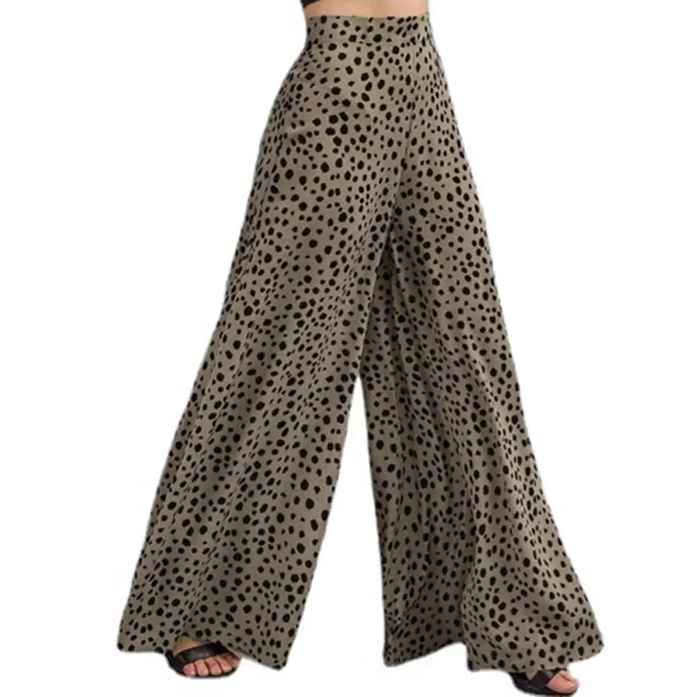 

Stylish Tight Waist Wide Leg Casual Pants Women Pants Flowy Leopard Print