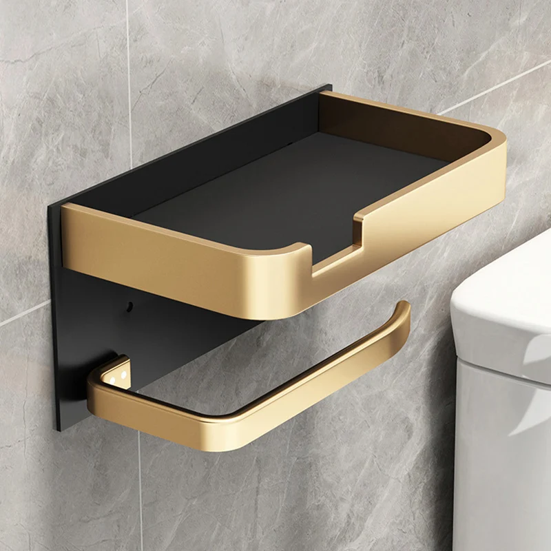 Space Aluminum Wall Mounted Toilet Paper Holder Tissue Box Roll Phone Storage Shelf Bathroom Accessories |