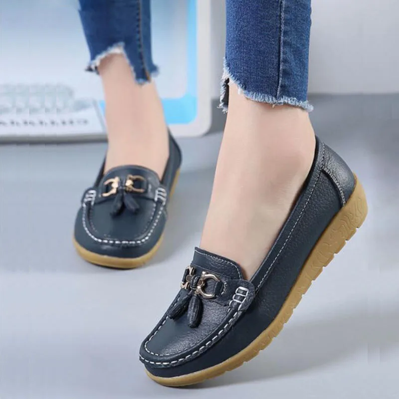 Women Casual Slip-on Loafers Flats Leather Shoes Female Soft Leather Single OL Work Shoes Zapatos Mujer Yellow White New 2023