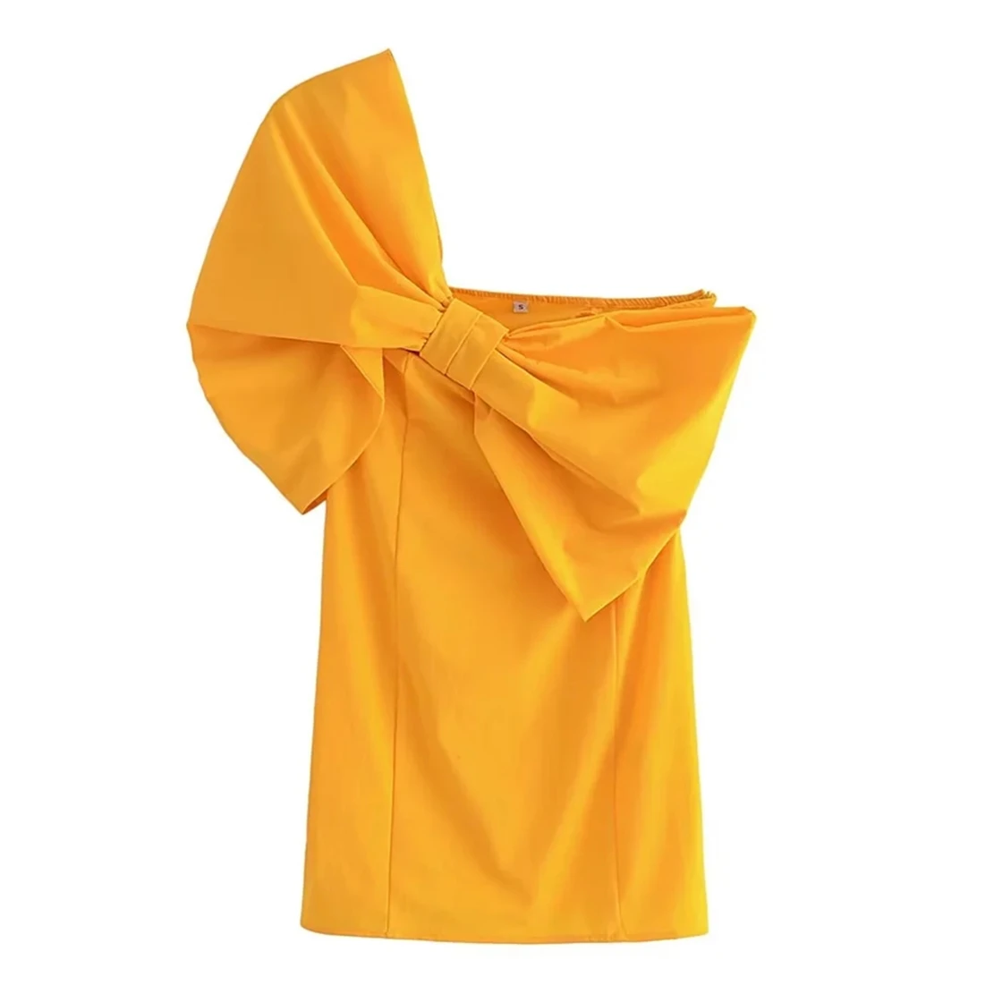 

Elmsk Ins Blogger High Street Orange Color Retro Bow Dress Single Shoulder Sexy Party Mini Dress Women