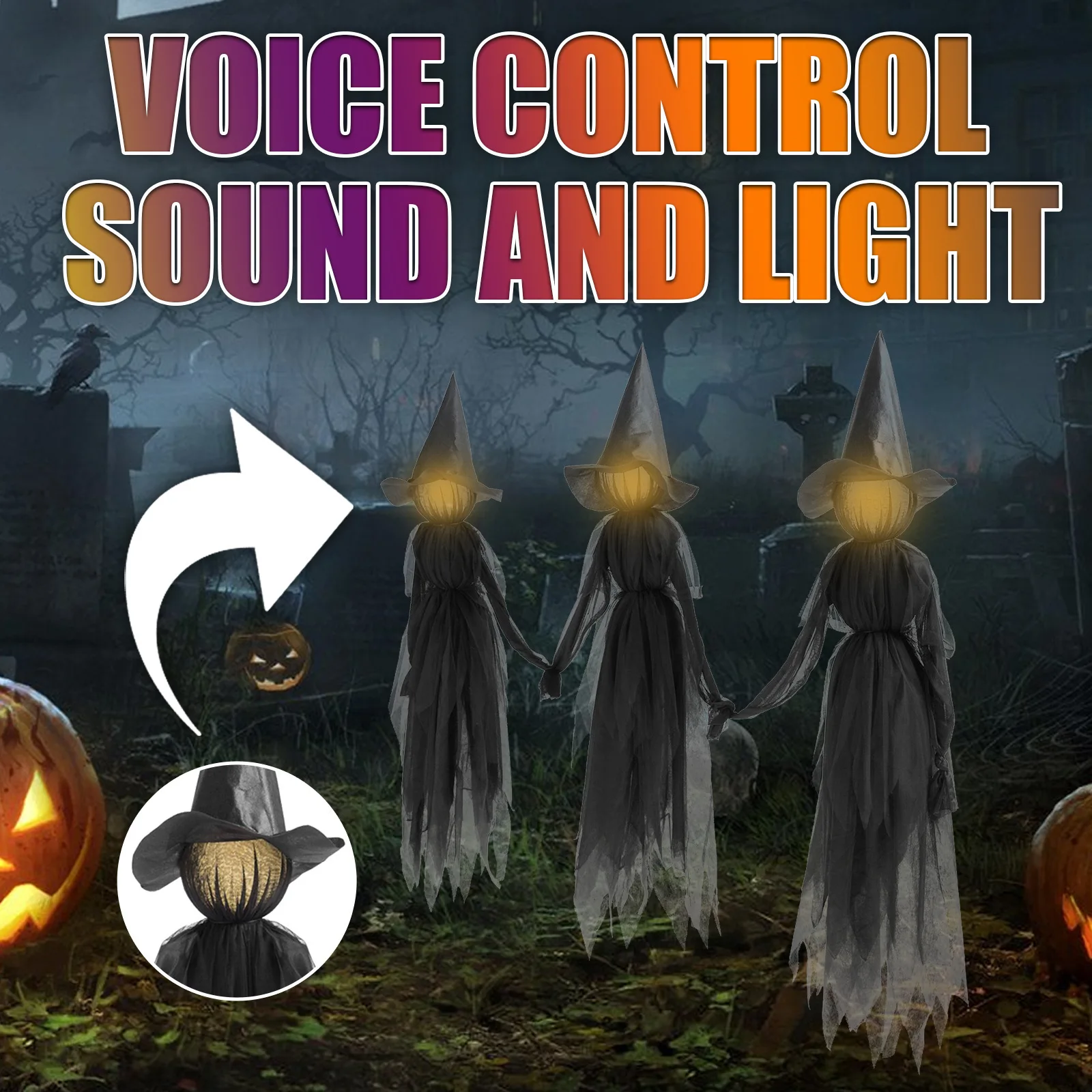 

1/3PCSHalloween Decorations Outdoor Large Light Up Holding Hands Screaming Witches Scary Decor for Home Outside Yard Lawn