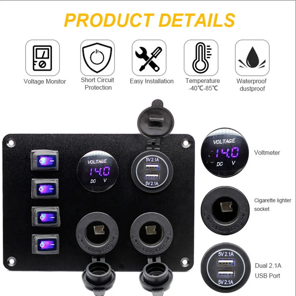 

Car Multifunctional 4-gang Toggle Switch Panel Motorhome Rocker Switches