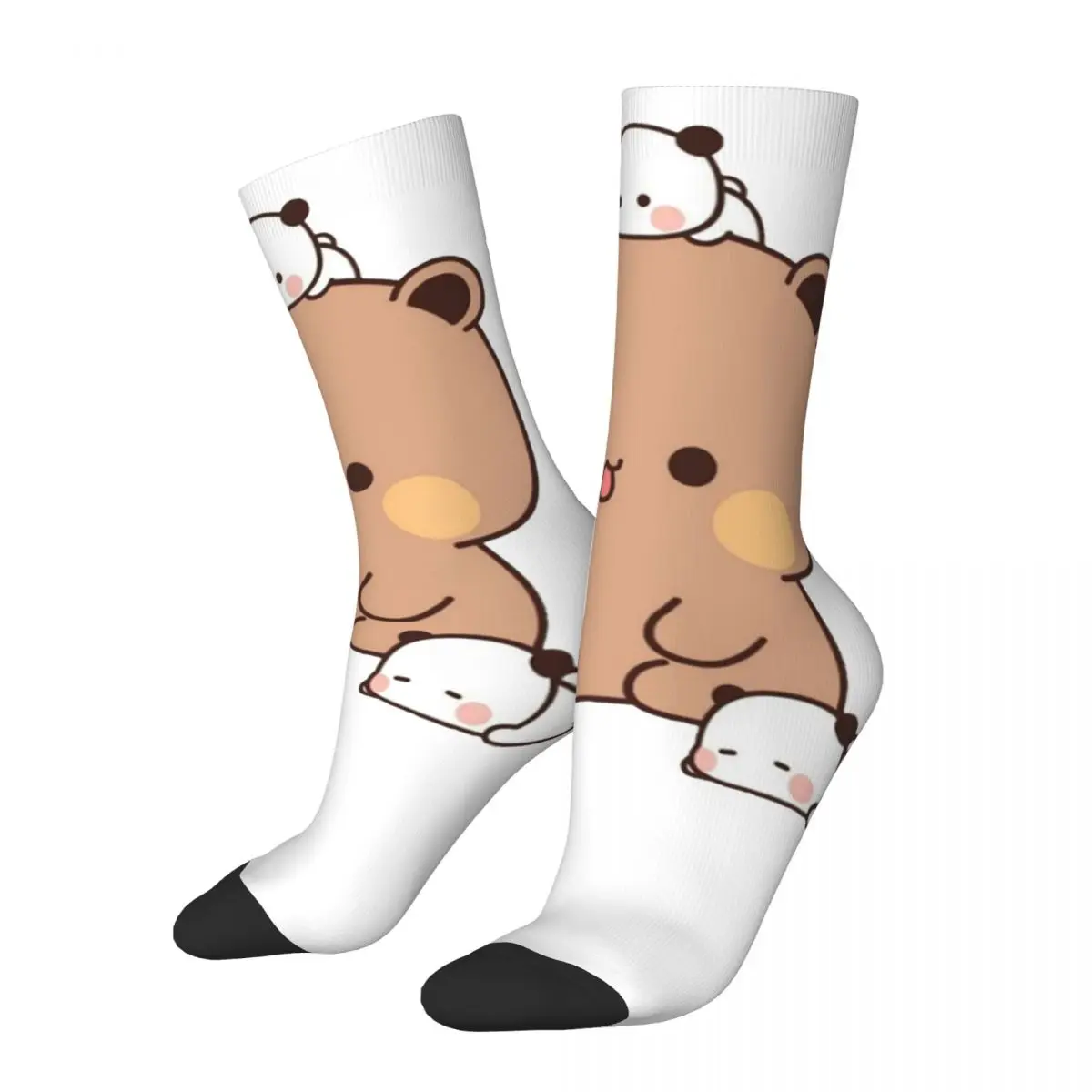 

Funny Crazy Sock for Men Mochi Brownie And Panda Hip Hop Harajuku Peach Cat Happy Seamless Pattern Printed Boys Crew Sock Gift