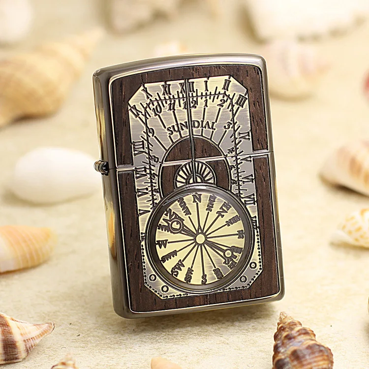 

Genuine Zippo oil lighter copper windproof Wooden antique clock cigarette Kerosene lighters Gift with anti-counterfeiting code