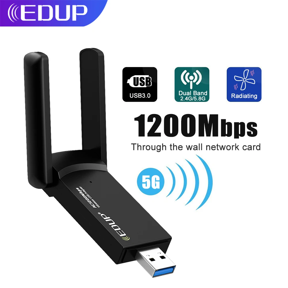 

EDUP USB Wifi Adapter 1200Mbps Wireless Dual Band 2.4G/5GHz Wifi Network Card AP Wifi Dongle Adapter WiFi USB3.0 Ethernet For PC