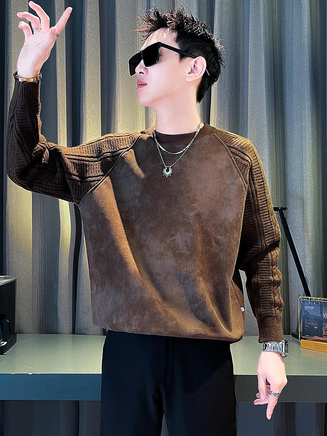 Свитер Pu Shuai мужской осенне-зимний свитер на флисовой подкладке хлопковый