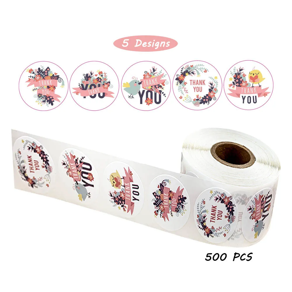 

500 Pieces of Thank You Sticker 5 Pattern Flowers Classroom Teacher Cute Seal Stationary Handmade Kawaii Botanical UU Stickers