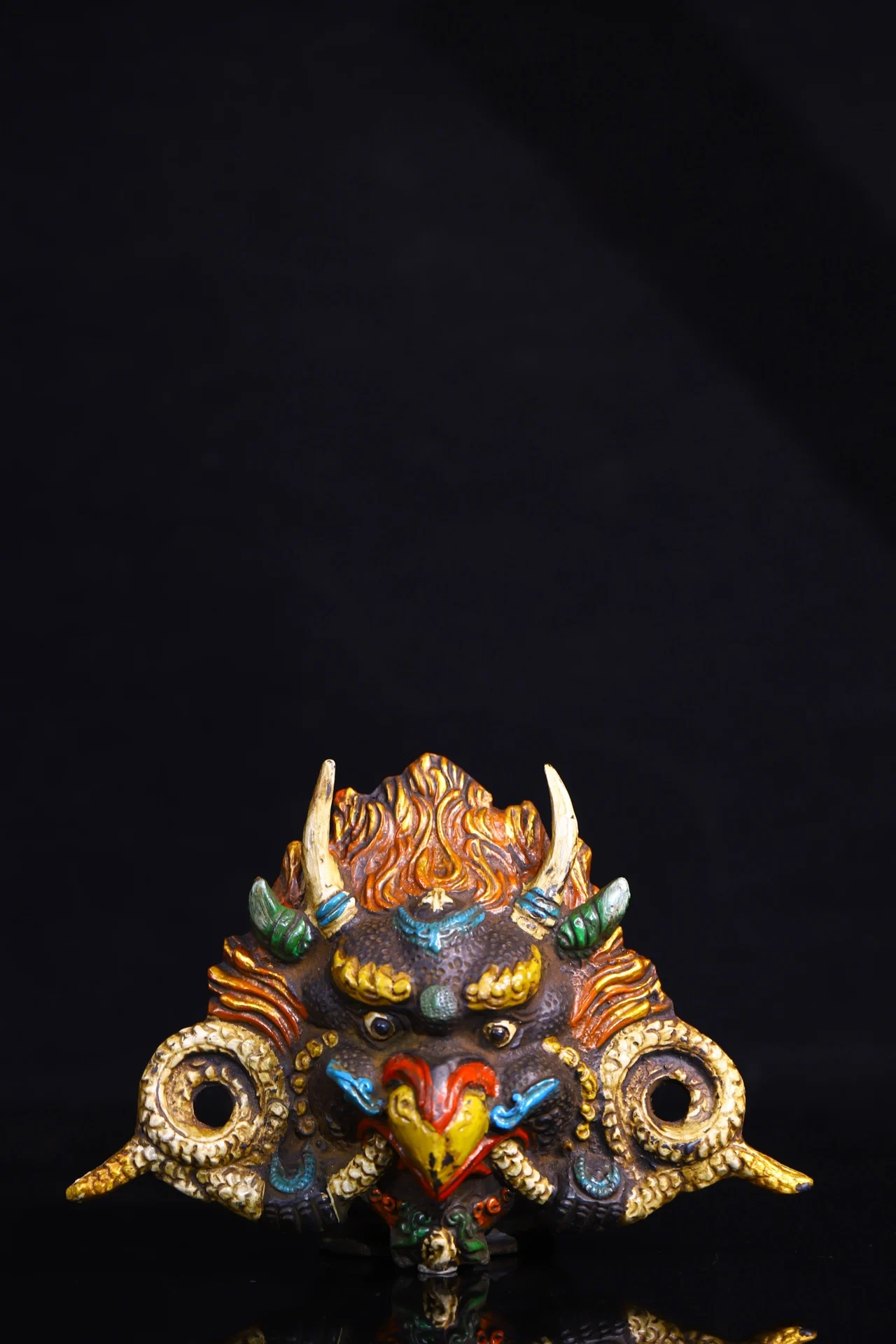 

7" Tibetan Temple Collection old Bronze painted Dapeng Garuda Buddha statue protector mask pendant Amulet Town house Exorcism