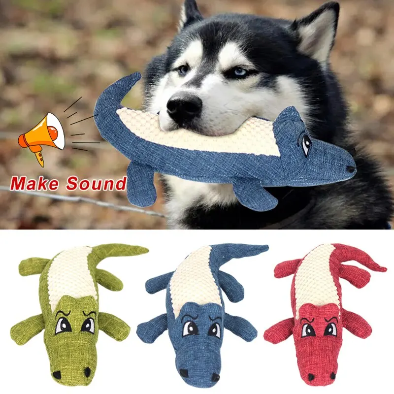 

Pet Chew Toys Interactive Cartoon Animal Plush Alligator Shape Dog Sound Toy Gnawing Grinding Teeth Training Supplies