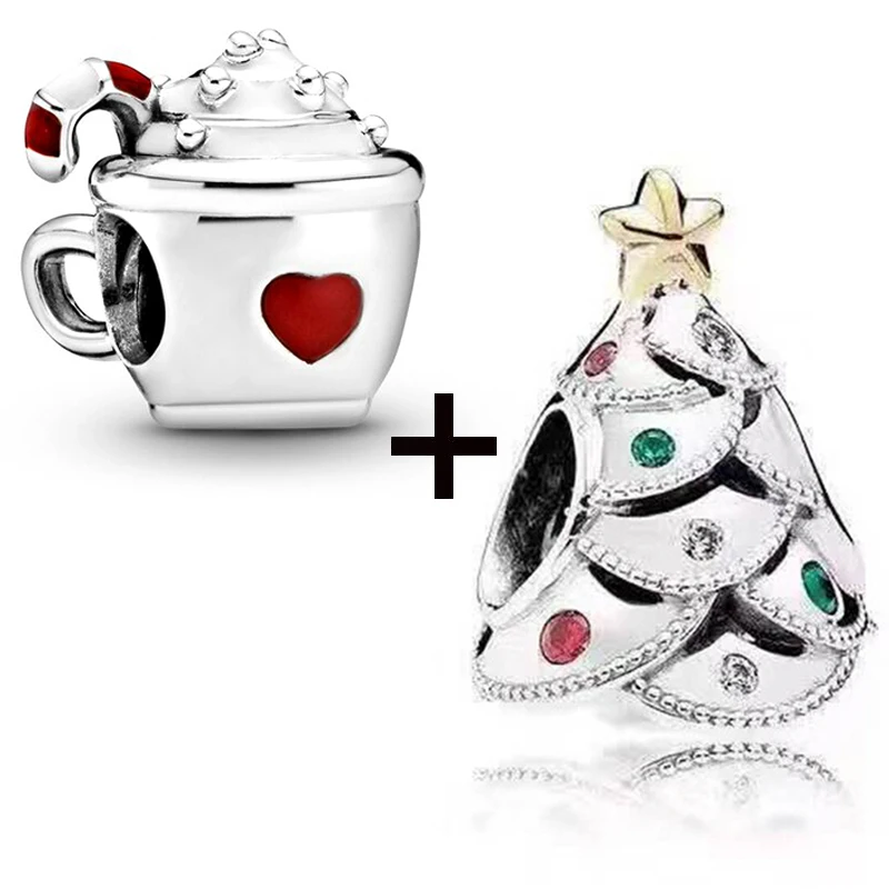 2Pcs/Lot Christmas Tree &amp Xmas House Beads With Apple Pendants Fit DIY Charm Bracelet Necklace For Women Kid Festival Gift