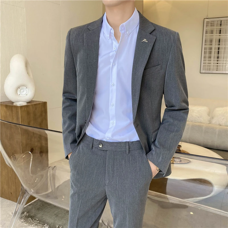 

New fashion casual British (suit + trousers) business trend slim handsome high-end suit men's two-piece wedding dress