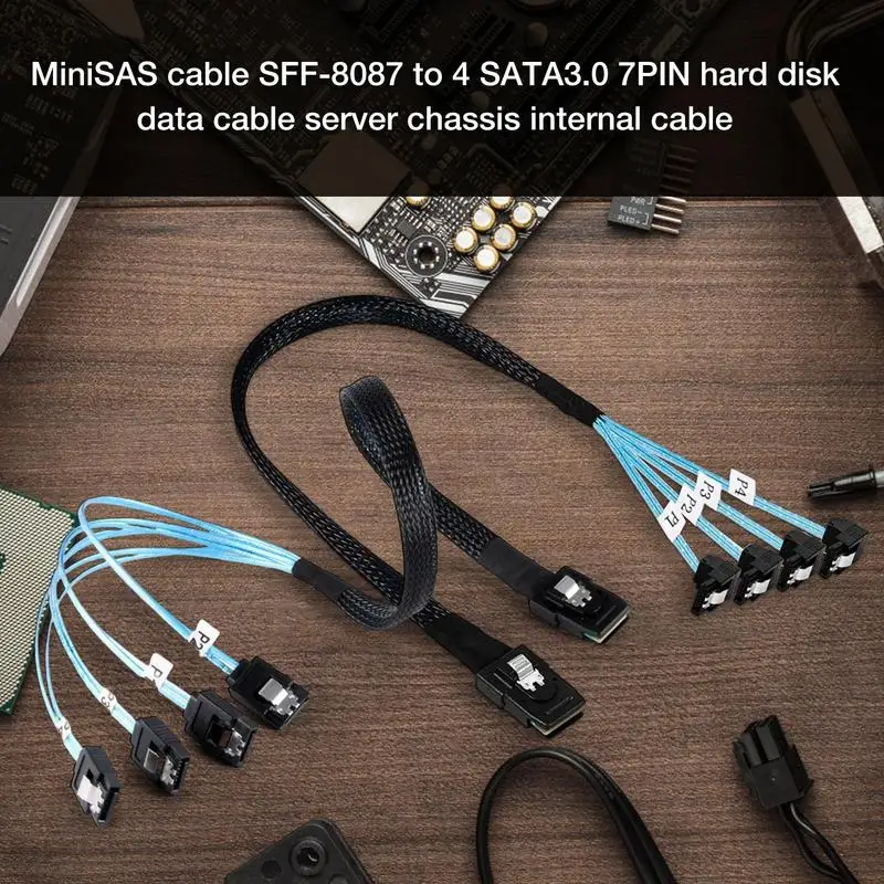 

0,5/1 м 12 Гбит/с Mini-SAS SFF-8087 To 4 SATA Cable SAS 7PIN To 4 SATA, кабель для жестких дисков