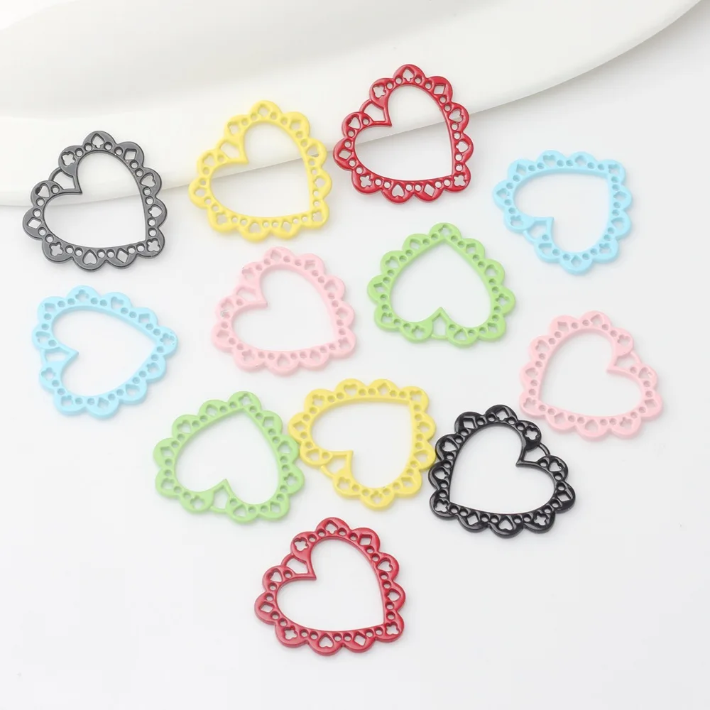 

Fashionable And Fresh Candy Color Alloy Drop Oil HollowOutHeart Pendant HandmadeJewelry PendantDIY Earrings Necklace Accessories