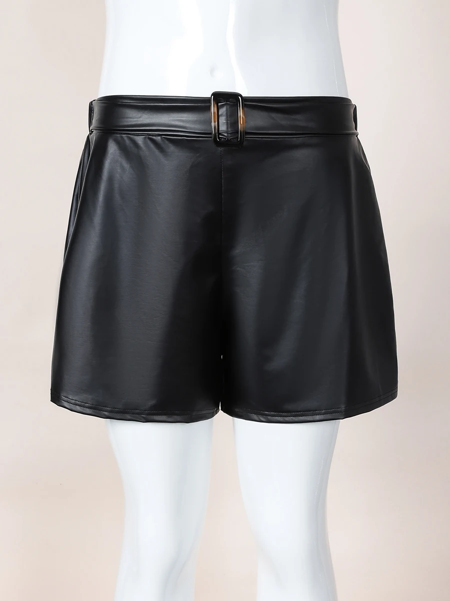 Finjani Plus Size Women Shorts Clothing Surface Leather Casual Shorts Fashion Elastic Waist Design Pants