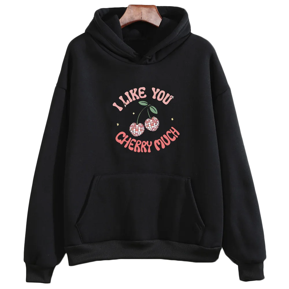 

I Like You Cherry Much Printed Pullovers Women Cute Couple Hoodie Fashion Autumn Casual Sweatshirt Regular Slight Strech Clothes